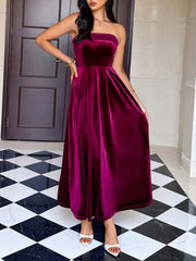 Strapless Velvet Backless Evening Gown Maxi Dress