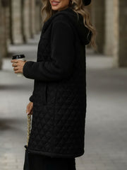 Hooded Zipper Long Sleeves Fleece Patchwork Quited Coat