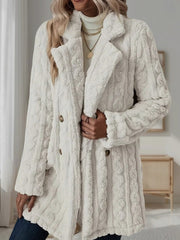 Notched Lapel Double-Breasted Mid-Length Faux Fur Jacket