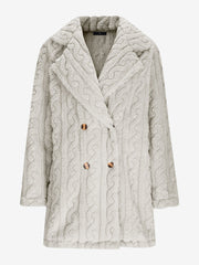 Notched Lapel Double-Breasted Mid-Length Faux Fur Jacket