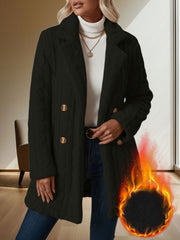 Notched Lapel Double-Breasted Mid-Length Faux Fur Jacket