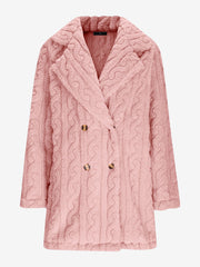 Notched Lapel Double-Breasted Mid-Length Faux Fur Jacket