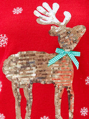 Christmas Sequined Deer Crew Neck Knit Sweater