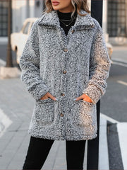 Loose Fit Collared Button Down Mid-Length Faux Fur Coat