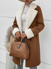Fleece-Lined Notched Lapel Mid-Length Coat