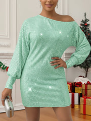 One Shoulder Sequin Mini Evening Dress
