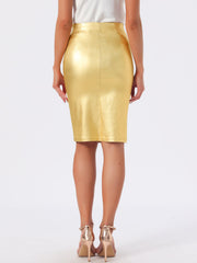 Party High Waist Shining Bodycon Pencil Metallic Midi Skirt
