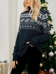 Turtleneck Christmas Snowflake Knitted Ski Sweater
