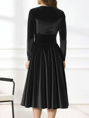 Square Neck Long Sleeve Velvet Christmas A-Line Dress