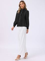 Ruffled Button Down Long Sleeve Work Shirts