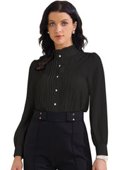 Ruffled Button Down Long Sleeve Work Shirts