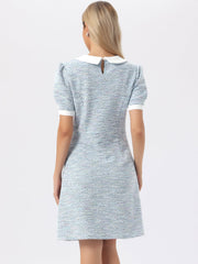 Tweed Peter Pan Collar Puff Short Sleeve A-line Midi Dress