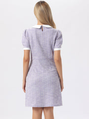 Tweed Peter Pan Collar Puff Short Sleeve A-line Midi Dress