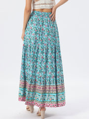 Boho Casual Bohemian Floral Printed Elastic Waist Maxi Skirt