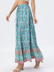 Boho Casual Bohemian Floral Printed Elastic Waist Maxi Skirt