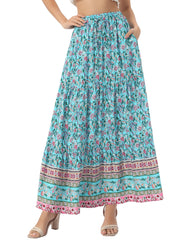Boho Casual Bohemian Floral Printed Elastic Waist Maxi Skirt