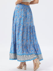 Boho Casual Bohemian Floral Printed Elastic Waist Maxi Skirt