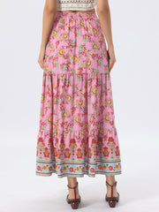 Boho Casual Bohemian Floral Printed Elastic Waist Maxi Skirt