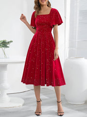 Vintage Velvet Flare Sleeves Square Neck Swing Dress