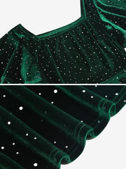 Vintage Velvet Flare Sleeves Square Neck Swing Dress
