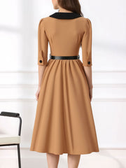 Vintage Peter Pan Collar Belted A-Line Midi Dress