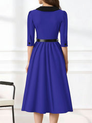 Vintage Peter Pan Collar Belted A-Line Midi Dress