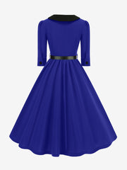 Vintage Peter Pan Collar Belted A-Line Midi Dress