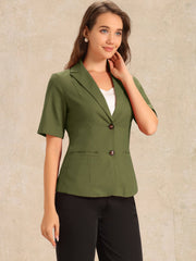 Cotton Linen Office Business Short Sleeve Notched Lapel Blazer Jacket