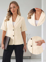 Cotton Linen Office Business Short Sleeve Notched Lapel Blazer Jacket
