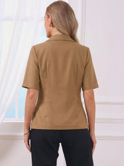 Cotton Linen Office Business Short Sleeve Notched Lapel Blazer Jacket