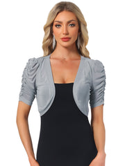 Short Sleeve Open Front Cropped Mesh Sheer Bolero Shrug