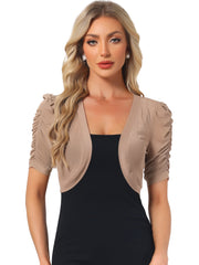 Short Sleeve Open Front Cropped Mesh Sheer Bolero Shrug