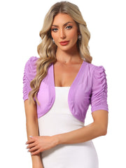 Short Sleeve Open Front Cropped Mesh Sheer Bolero Shrug