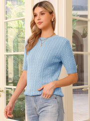 Short Sleeve Crew Neck Knit Casual Sweater Top