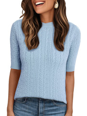 Short Sleeve Crew Neck Knit Casual Sweater Top