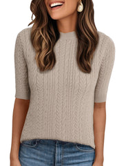 Short Sleeve Crew Neck Knit Casual Sweater Top