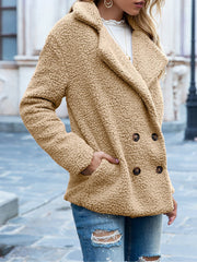 Notched Lapel Double Breasted Fleece Jacket