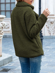 Notched Lapel Double Breasted Fleece Jacket