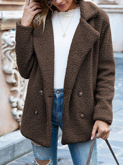Notched Lapel Double Breasted Fleece Jacket
