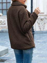 Notched Lapel Double Breasted Fleece Jacket