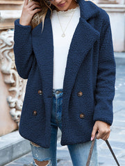 Notched Lapel Double Breasted Fleece Jacket