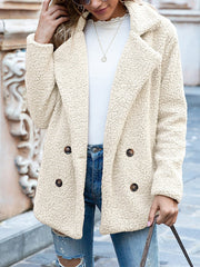 Notched Lapel Double Breasted Fleece Jacket