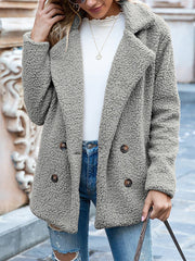 Notched Lapel Double Breasted Fleece Jacket