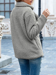 Notched Lapel Double Breasted Fleece Jacket