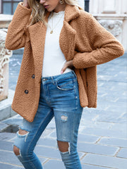 Notched Lapel Double Breasted Fleece Jacket