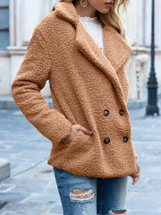 Notched Lapel Double Breasted Fleece Jacket