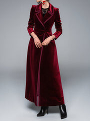 Vintage Notched Lapel Velvet Maxi Length A-Line Jacket