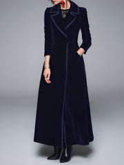 Vintage Notched Lapel Velvet Maxi Length A-Line Jacket