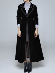 Vintage Notched Lapel Velvet Maxi Length A-Line Jacket