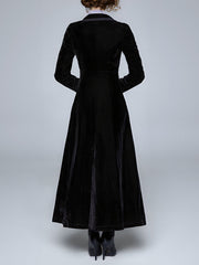 Vintage Notched Lapel Velvet Maxi Length A-Line Jacket